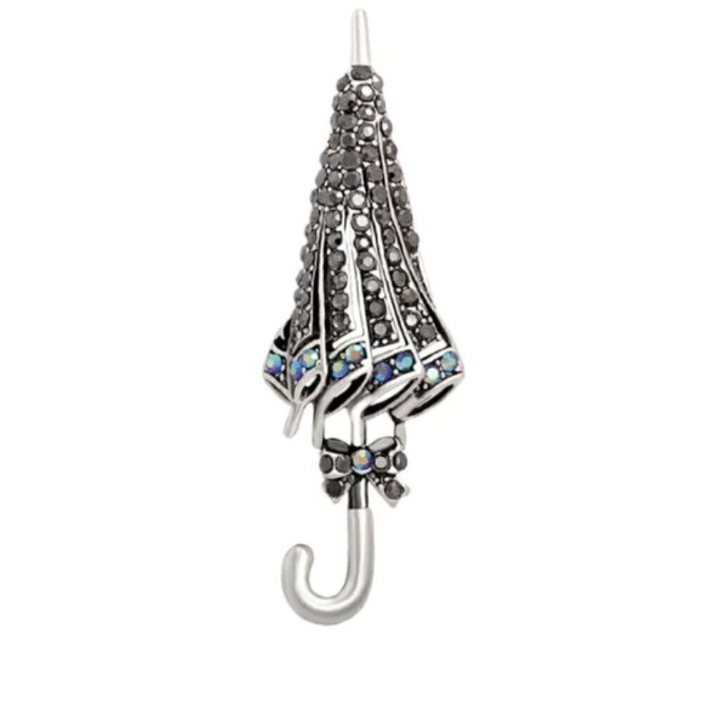 Macy's Rhinestone Umbrella Brooch Pendant Pin Two Tone